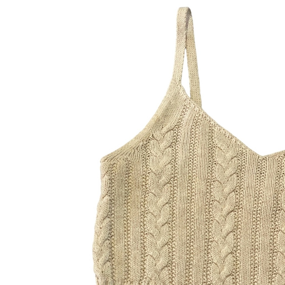 American Eagle Cable Knit V-Neck Cropped Tank Top Beige XS Cotton Neutral Preppy - Picture 4 of 7